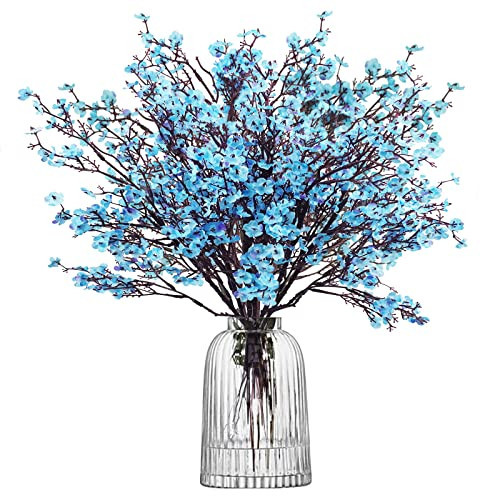 Uieke 6 Pcs Artificial Baby Breath Flowers Fake Gypsophila Bouquets Faux Silk Flower Real Touch Flowers for Wedding Farmhouse Decor DIY Home Party Office Kitchen Hotel Bathroom Garden Blue | Amazon (US)