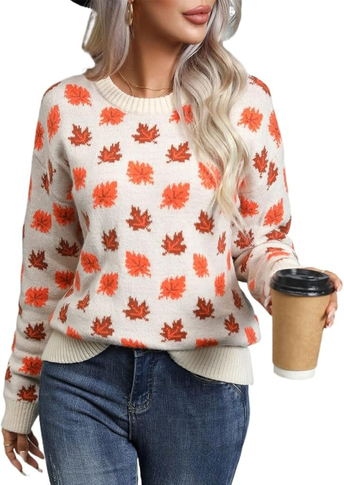 Halloween Knitted Pullover Sweaters Fall Winter Fashion Maple Leafs Pumpkin Clothes Fall Outfits ... | Amazon (US)
