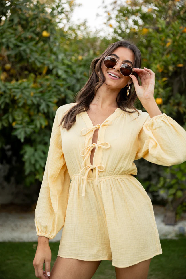 Endless Sunshine Yellow Tie Front Long Sleeve Romper | Pink Lily