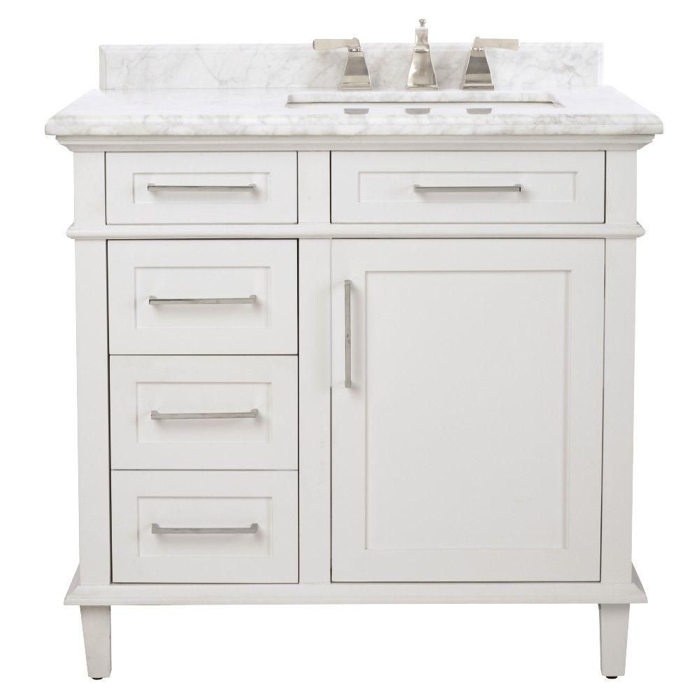 Home Decorators Collection Sonoma 36 in. W x 22 in. D Bath Vanity in White with Carrara Marble Top w | The Home Depot