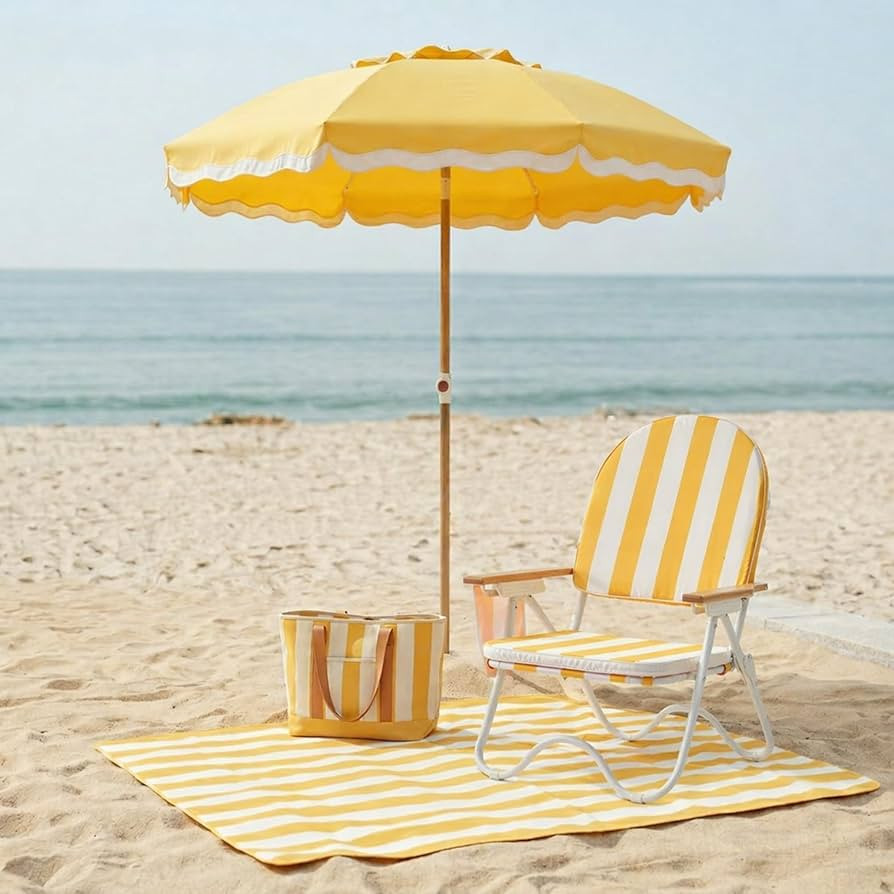 2-Piece Beach Set – Padded Low Beach Chairs & 6FT UPF 50+ Sun Umbrella, Foldable Outdoor Set, C... | Amazon (US)