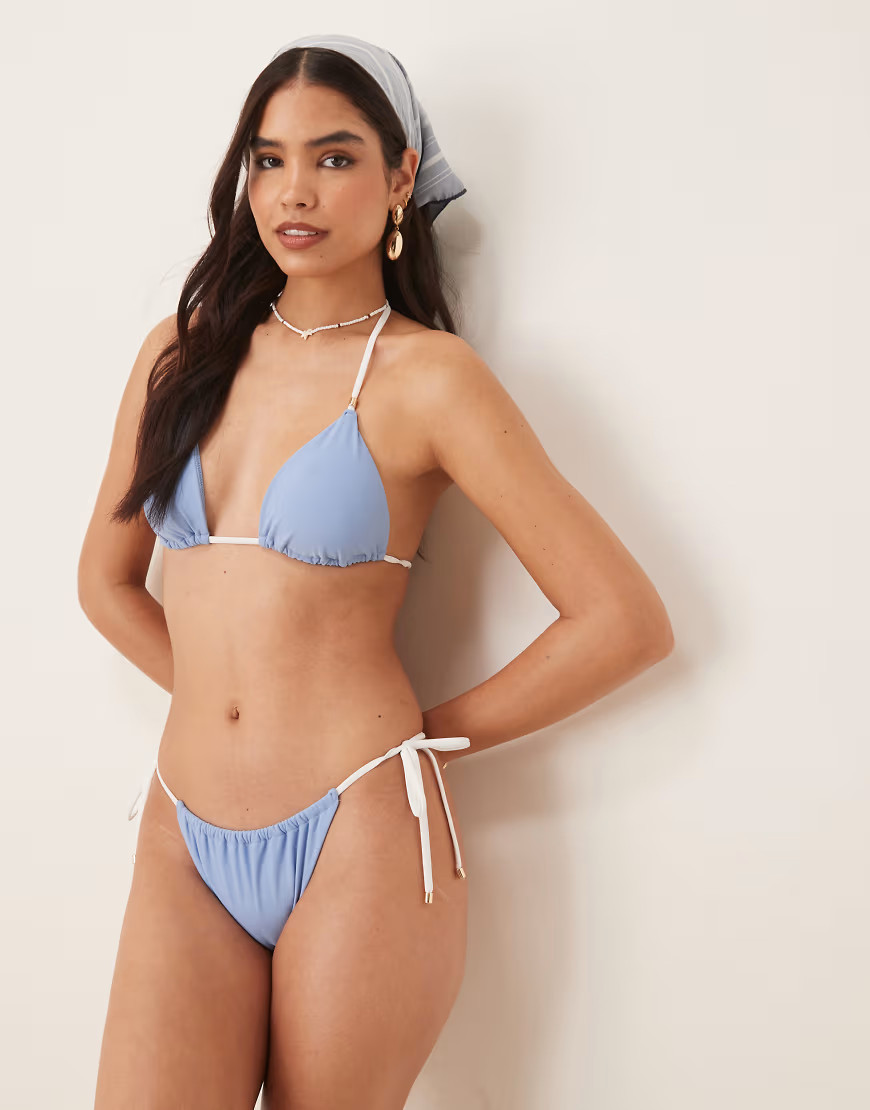 Abercrombie & Fitch cheeky tie side bikini bottom in blue - part of a set | ASOS (Global)