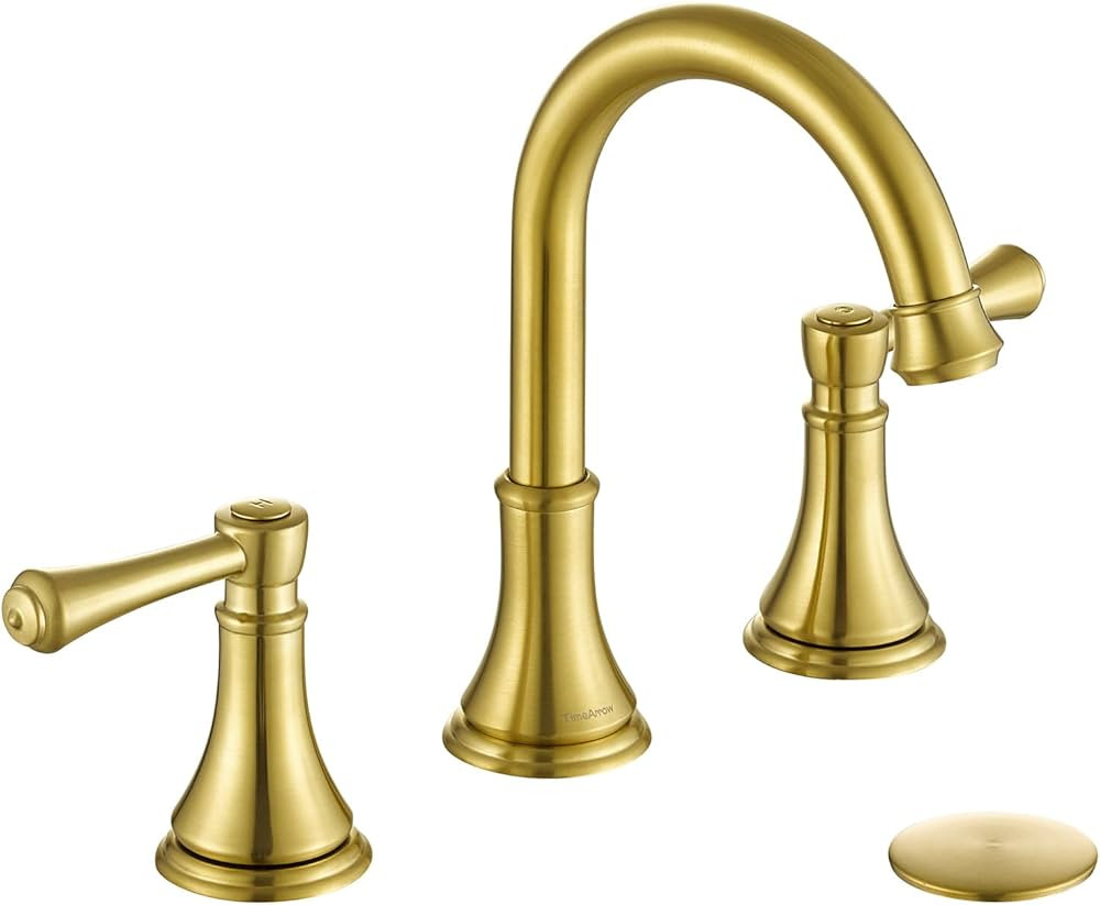 TimeArrow Brushed Gold 8 inch Widespread Bathroom Sink Faucet 3 Holes with Pop-Up Drain, 2 Handle... | Amazon (US)