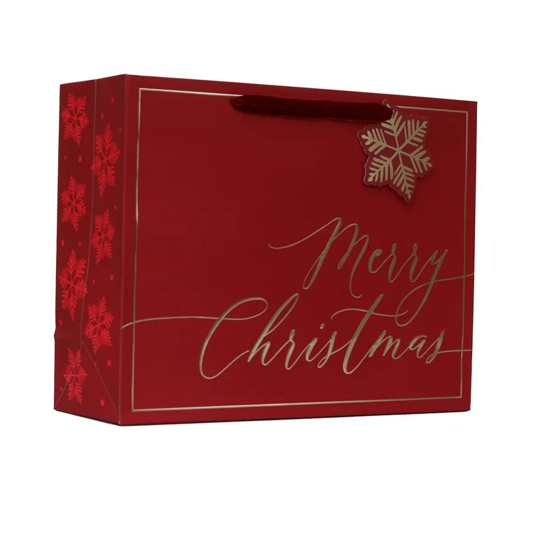 Large Red and Gold Merry Christmas Paper Gift Bag, 12.75" x 4.5" x 10", by My Texas House | Walmart (US)