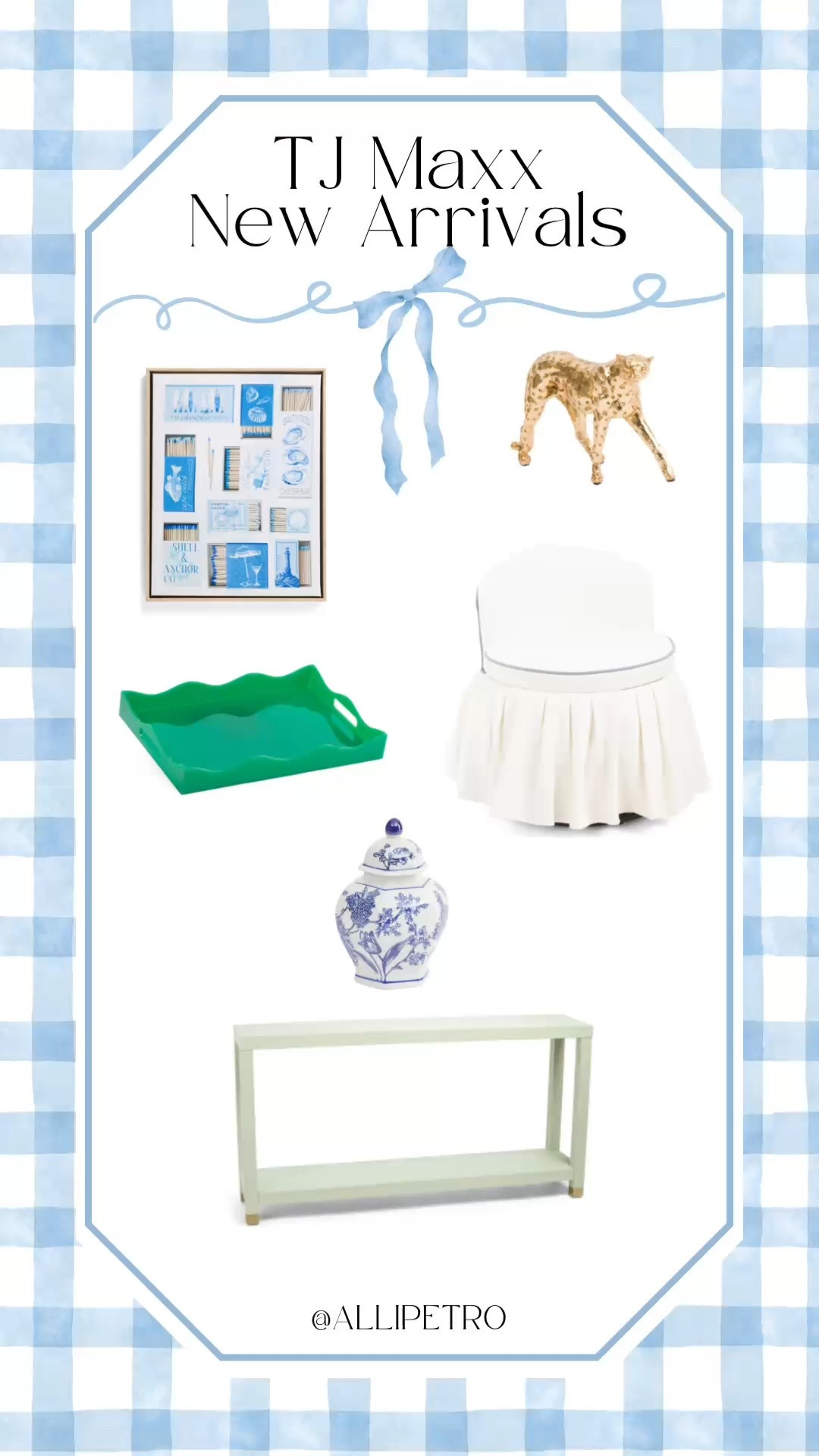 More deals & finds in the latest batch of home new arrivals at TJ Maxx 💫

coastal grandmillennial, coastal neutral decor, home essentials, affordable home finds, preppy, blue home decor, acrylic tray, matchbox wall decor, gold leopard statue, decorative accents, upholstered vanity chair, chinoiserie vase, linen wrapped console table, sage green

#LTKHome #LTKSaleAlert