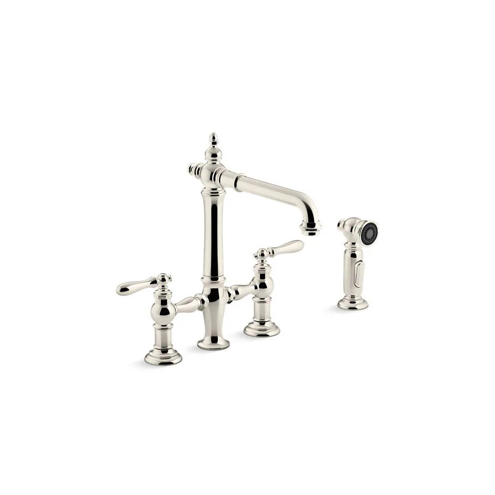 KOHLER Artifacts Vibrant Polished Nickel Double Handle Deck-mount Bridge Kitchen Faucet ( Side Sprayer Included ) | K-76519-4-SN | Lowe's