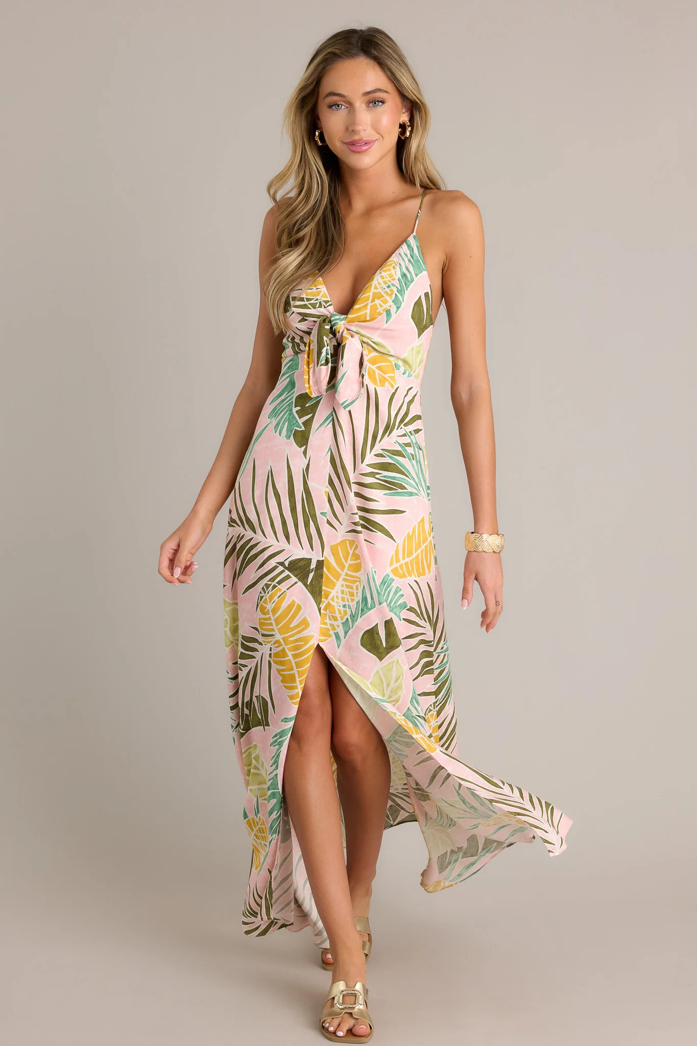 Palm Haven Light Pink Tropical Print Maxi Dress | Red Dress
