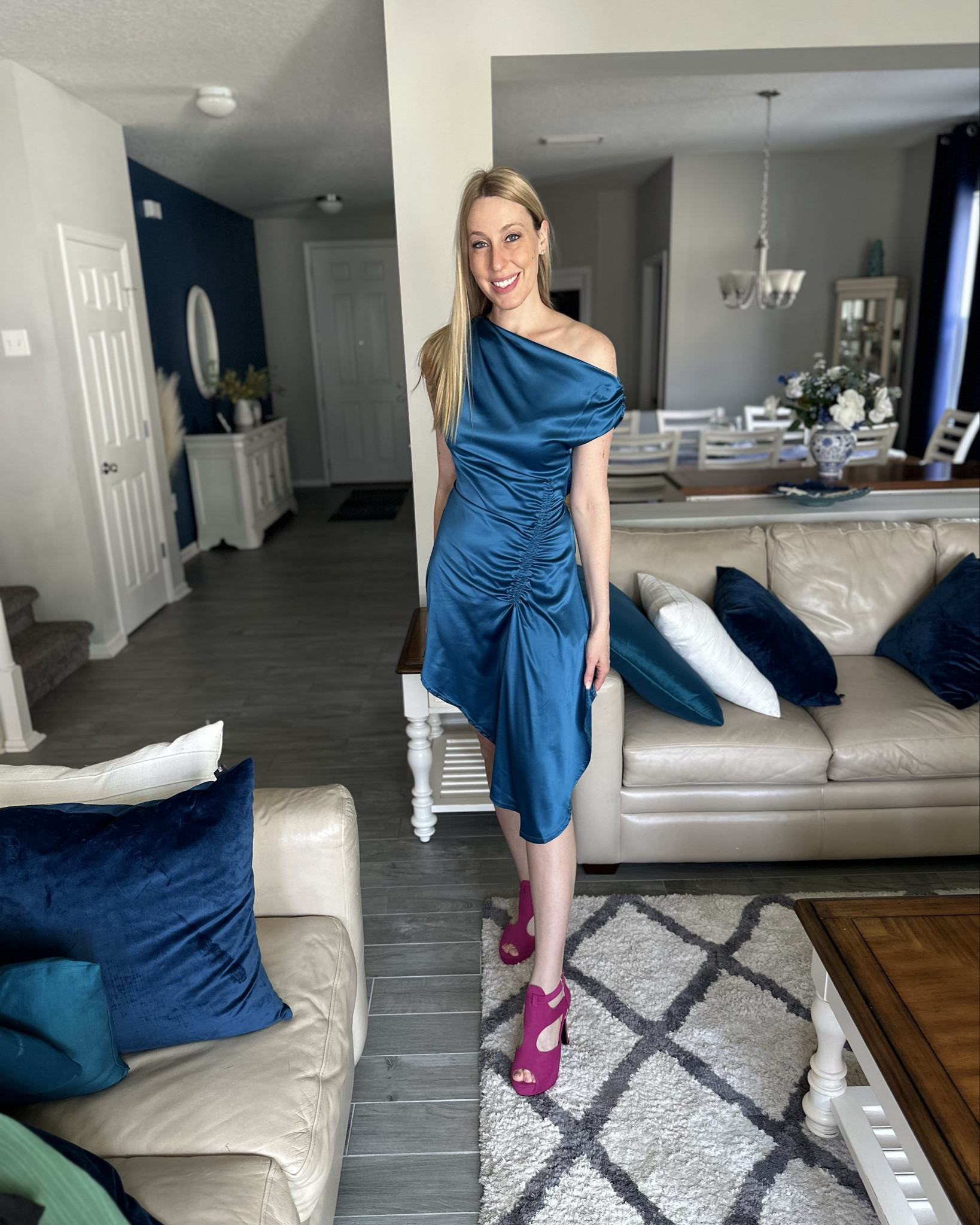 Beautiful in blue  
💙 this satiny dress is a sure stunner for date night and even to wear to weddings 
💙looks cute paired with different classy accessories 
💙wearing small in it, fits true to size and I am 5’10”
💙 Amazon fashion , Amazon under $50

#LTKTall