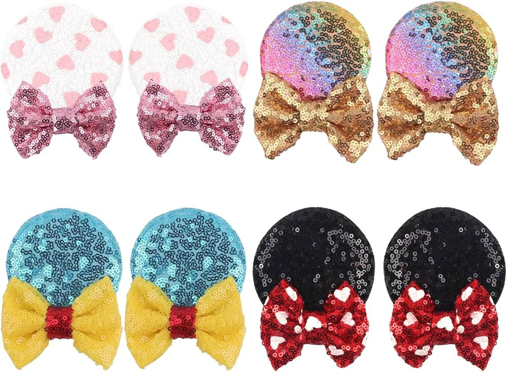 DeaLott 8PCS Sequin Mouse Ears Hair Clips, Glitter Hair Bows Cute Mice Ears Hair Clips Barrettes ... | Amazon (US)