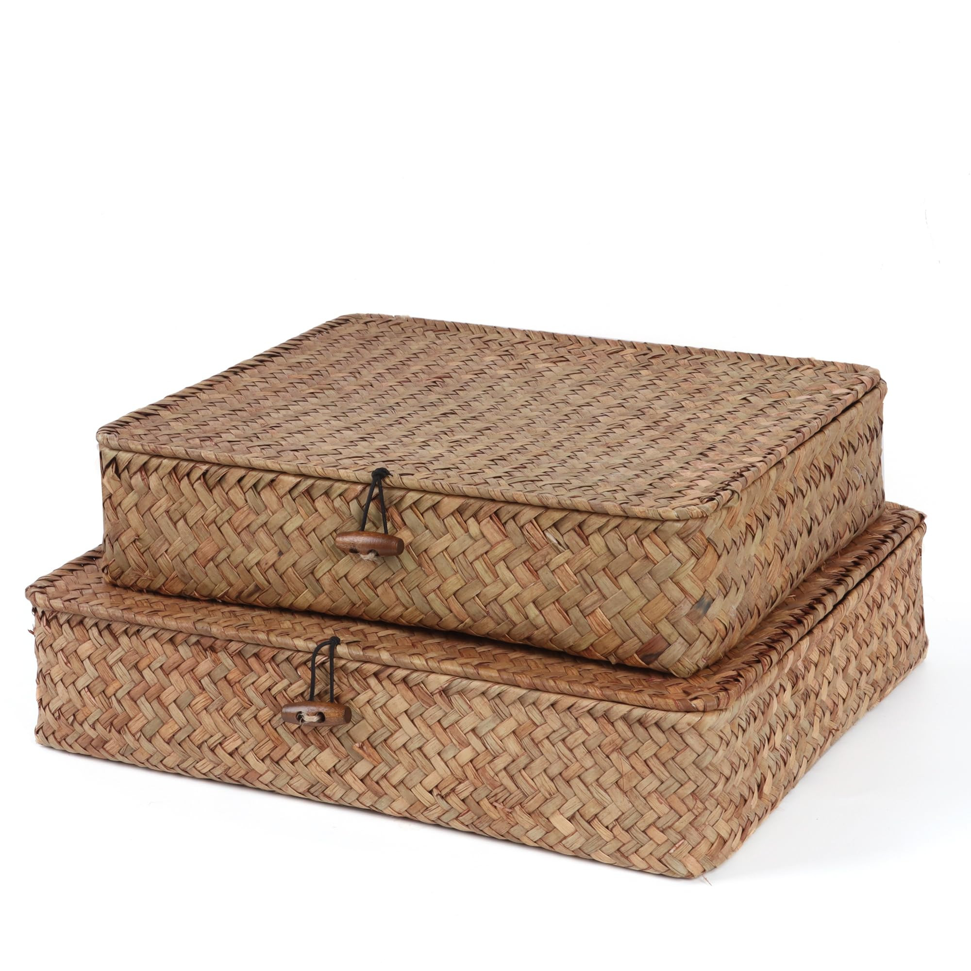 Flat Wicker Shelf Baskets with Lid, Handwoven Seagrass Basket Boxes for Storage Baskets Bins Home... | Amazon (US)