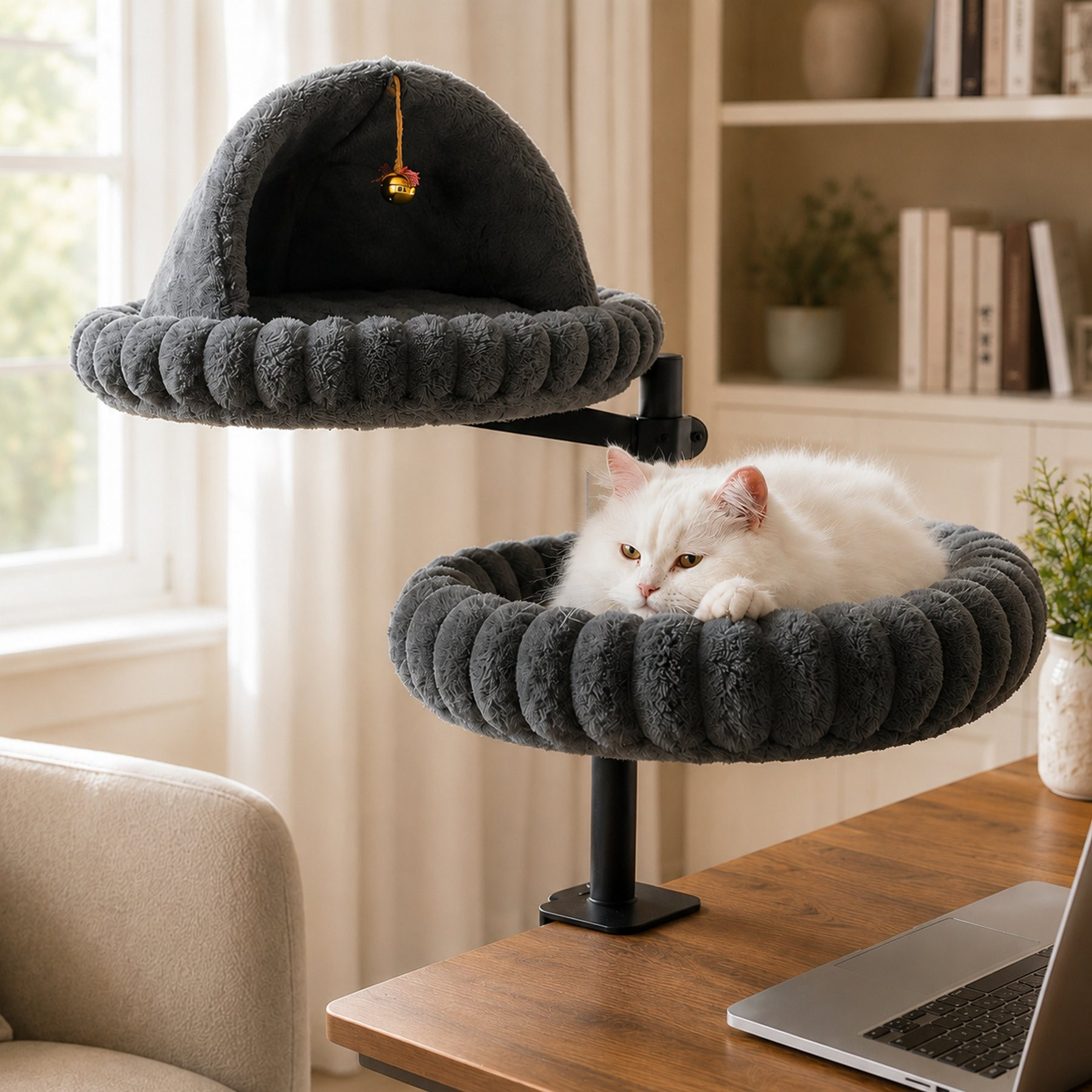 NonoPets Adjustable Desk-Mounted Cat Bed, Grey | Chewy