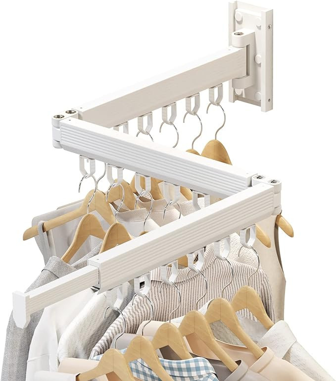 CHAHUANV Wall Mounted Clothes Drying Rack,Laundry Drying Rack Wall Mount,Laundry Clothes Hanger,D... | Amazon (US)