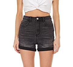 VIPONES Denim Shorts for Women Stretchy Frayed Casual Hot Pockets Mid Waisted | Amazon (US)