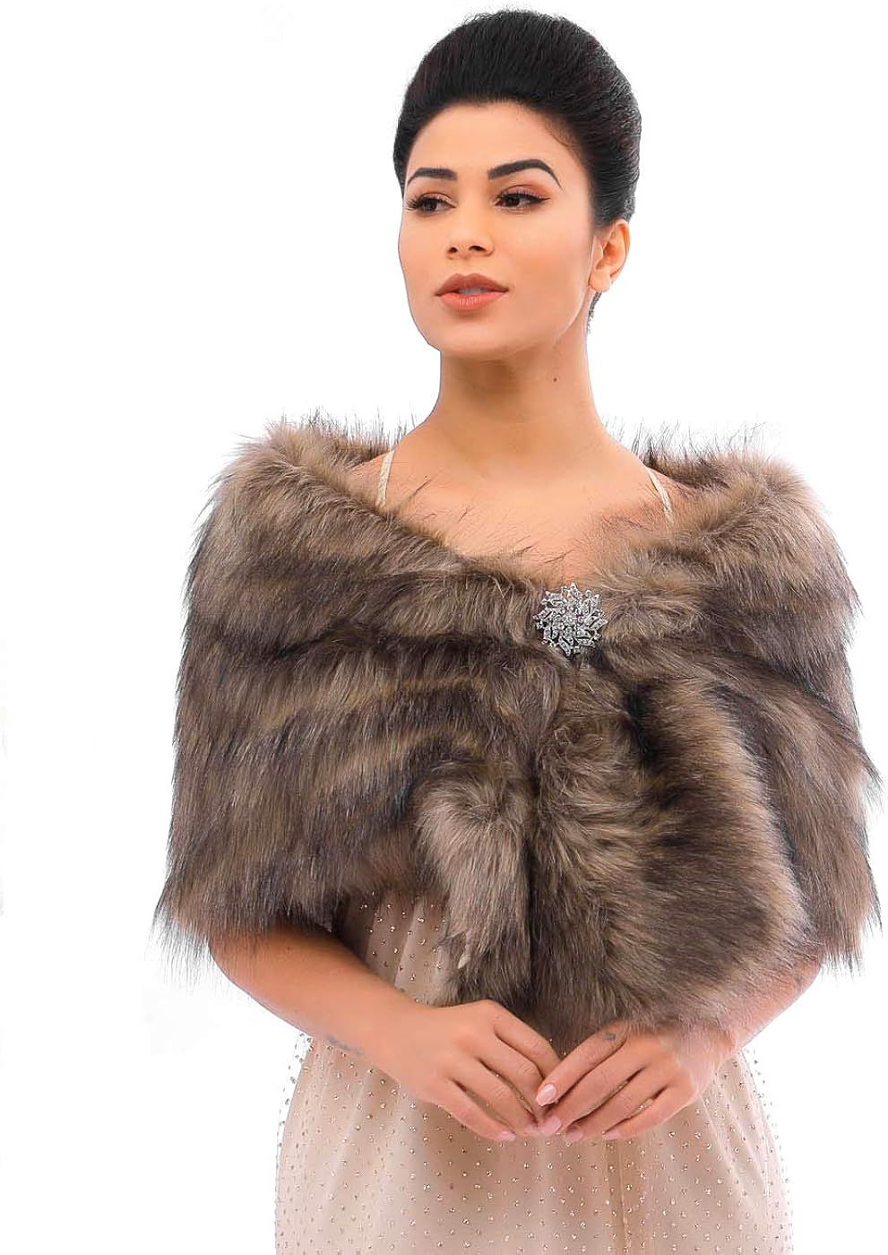 Aukmla Women's Faux Fur Shawls and Wraps Wedding Faux Fox Fur Stole Bridal Fur Scarf for Bride an... | Amazon (US)