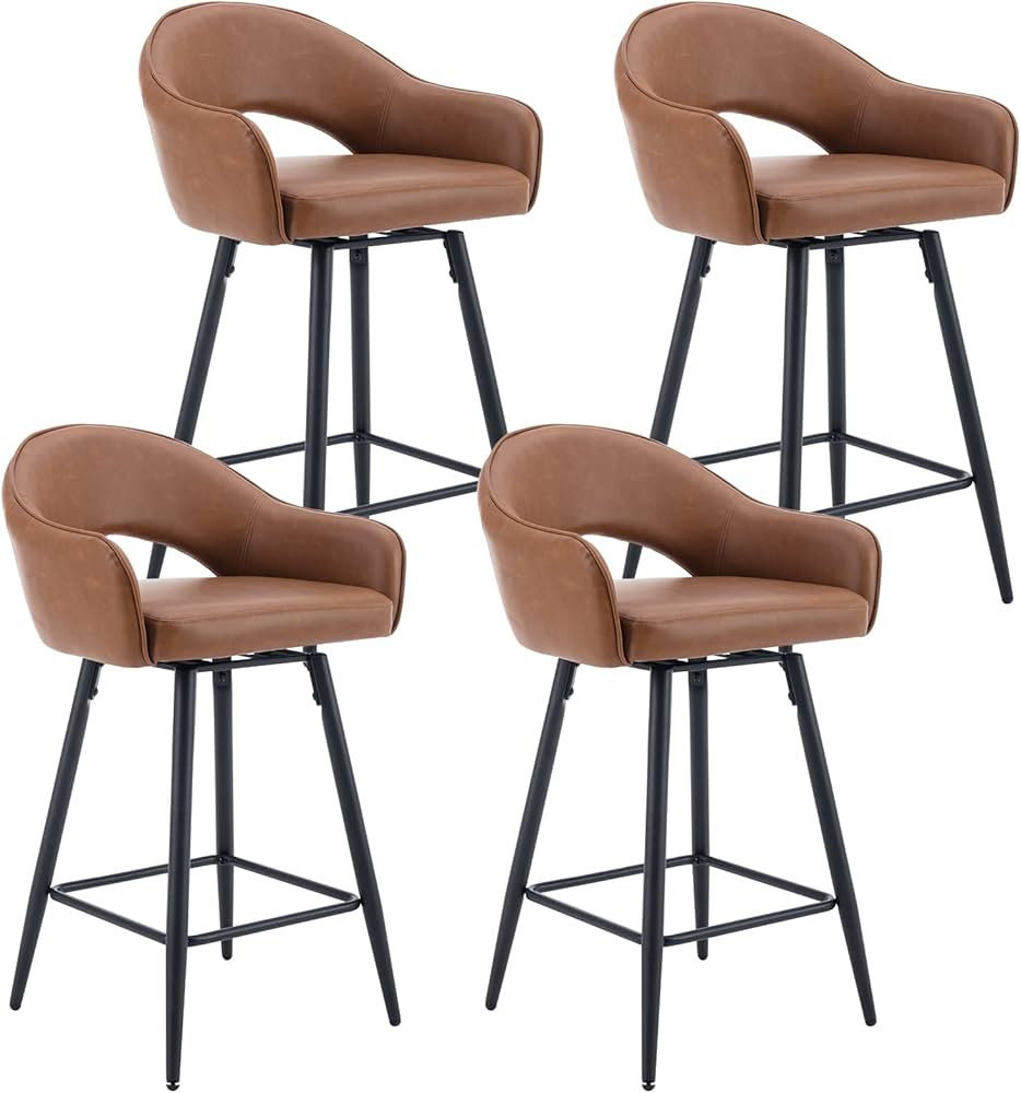DUOMAY Swivel Bar Stools Set of 4, Modern 26" Counter Height Stools, PU Upholstered Kitchen Islan... | Amazon (US)