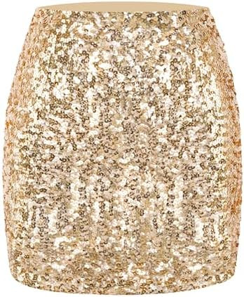 MANER Women's Sequin Skirt Sparkle Stretchy Bodycon Mini Skirts Night Out Party | Amazon (US)