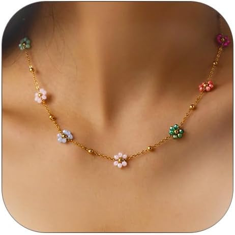 ALRNBY Colorful Flower Choker Necklace for Women Boho Trendy Gold Chain Necklace Stainless Steel ... | Amazon (CA)