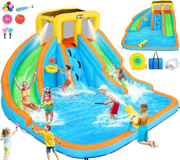 11x10.2 FT Inflatable Dual Water Slide w/Catch Ball Set, 11-in-1 Blow Up Waterpark w/2 Long Slide... | Amazon (US)