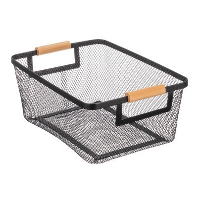 Metal Wire Pantry Basket with Wood Handles - Set of 4 - Black/Natural | Target