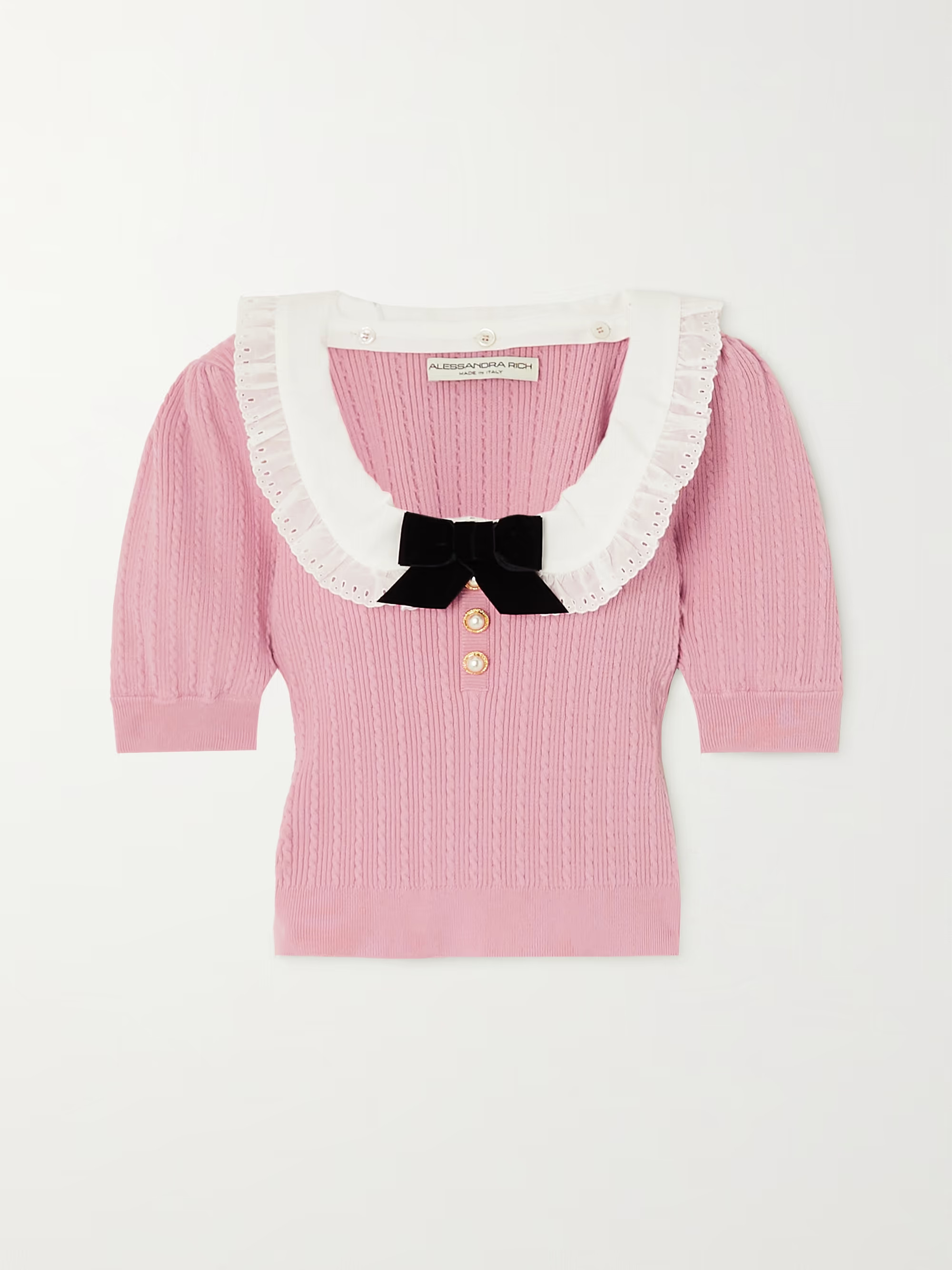 Cropped embellished broderie anglaise-trimmed cotton-blend sweater | NET-A-PORTER (US)