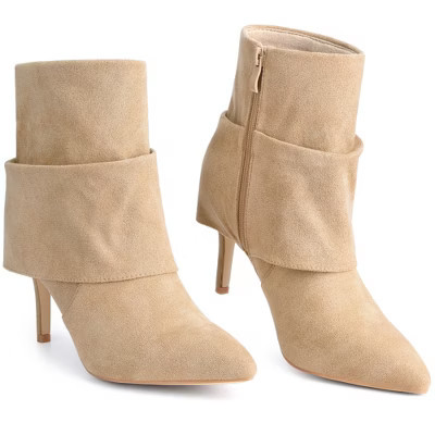 BLISSFUL STEP Women's Pointed Toe Stiletto Heel Fold Over Slouch Ankle Booties 9.5 Khaki | Target