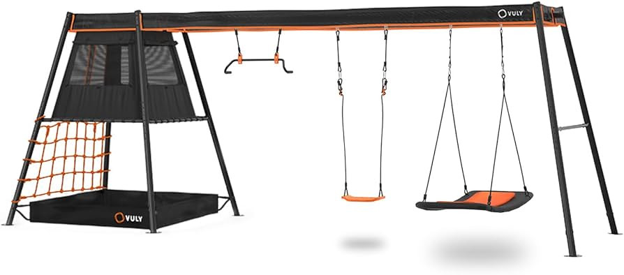 360 Pro Max C3-3 Bay Swing Set Backyard Metal Swing Set with Cubby House, Sandpit, Monkey Swing, ... | Amazon (US)