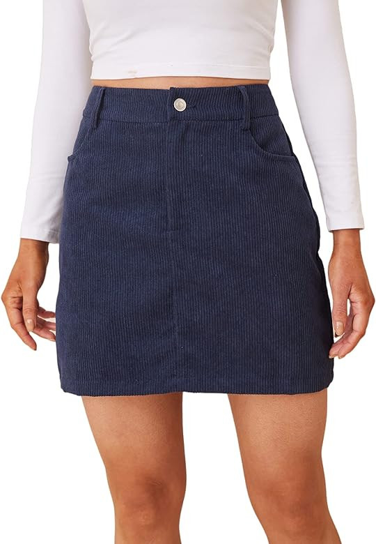 Milumia Women's Casual Button Front High Waist Corduroy Short Mini Skirt with Pockets | Amazon (US)