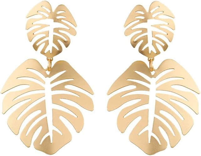 Gold Green Palm Leaf Dangle Earrings Tropical Monstera Leaves Eardrop for Women Girls Bohemia Jew... | Amazon (US)