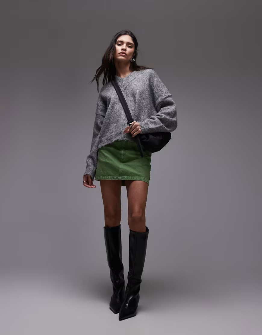 Topshop denim mini pelmet skirt in green | ASOS (Global)