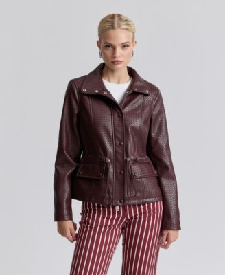 Avec Les Filles Women's Textured Mock Neck Jacket - Burgundy | Macy's