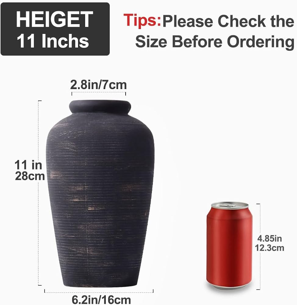 Handmade Black Vase - 11" Tall Large Ceramic Rustic Vase, Black Vintage Decorative Vase, Farmhous... | Amazon (US)