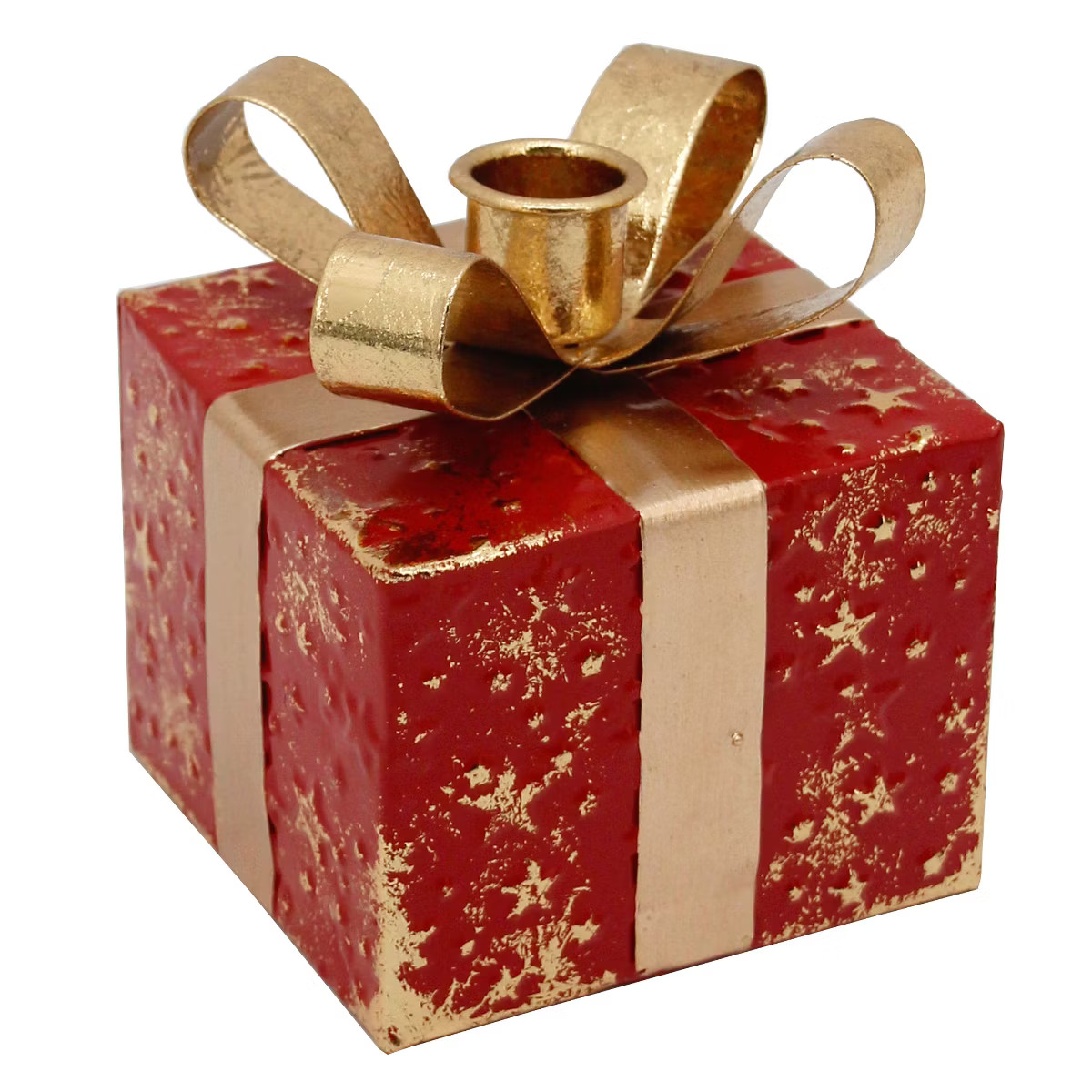 Northlight 4.5" Red Metal Gift Box Christmas Taper Candle Holder | Target