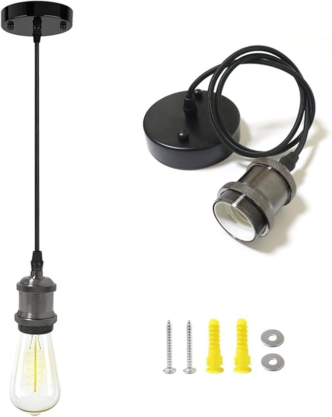 Vintage Pendant Light Kit for Edison Bulb,E27 Lamp Socket Industrial Cord, Adjustable Weave Cord ... | Amazon (US)
