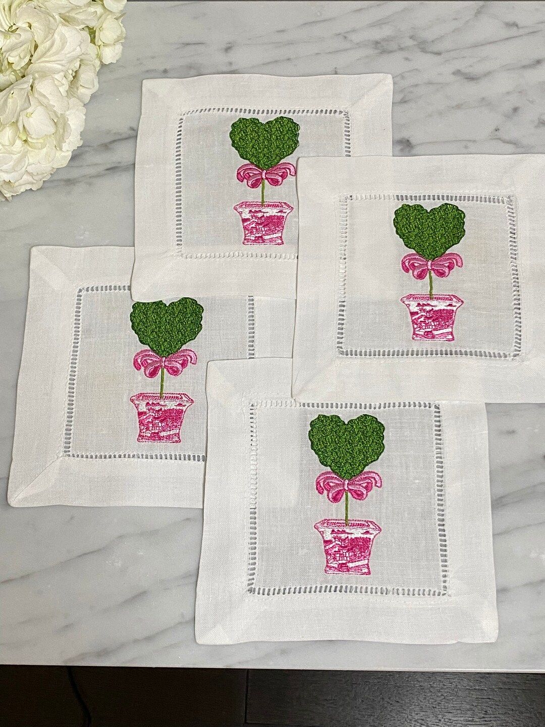 Heart Topiary Set of 4 or 6 Cocktail Napkins | Etsy (US)
