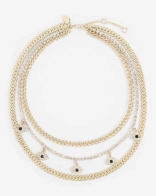 3 Row Layered Evil Eye Charm Necklace | Express