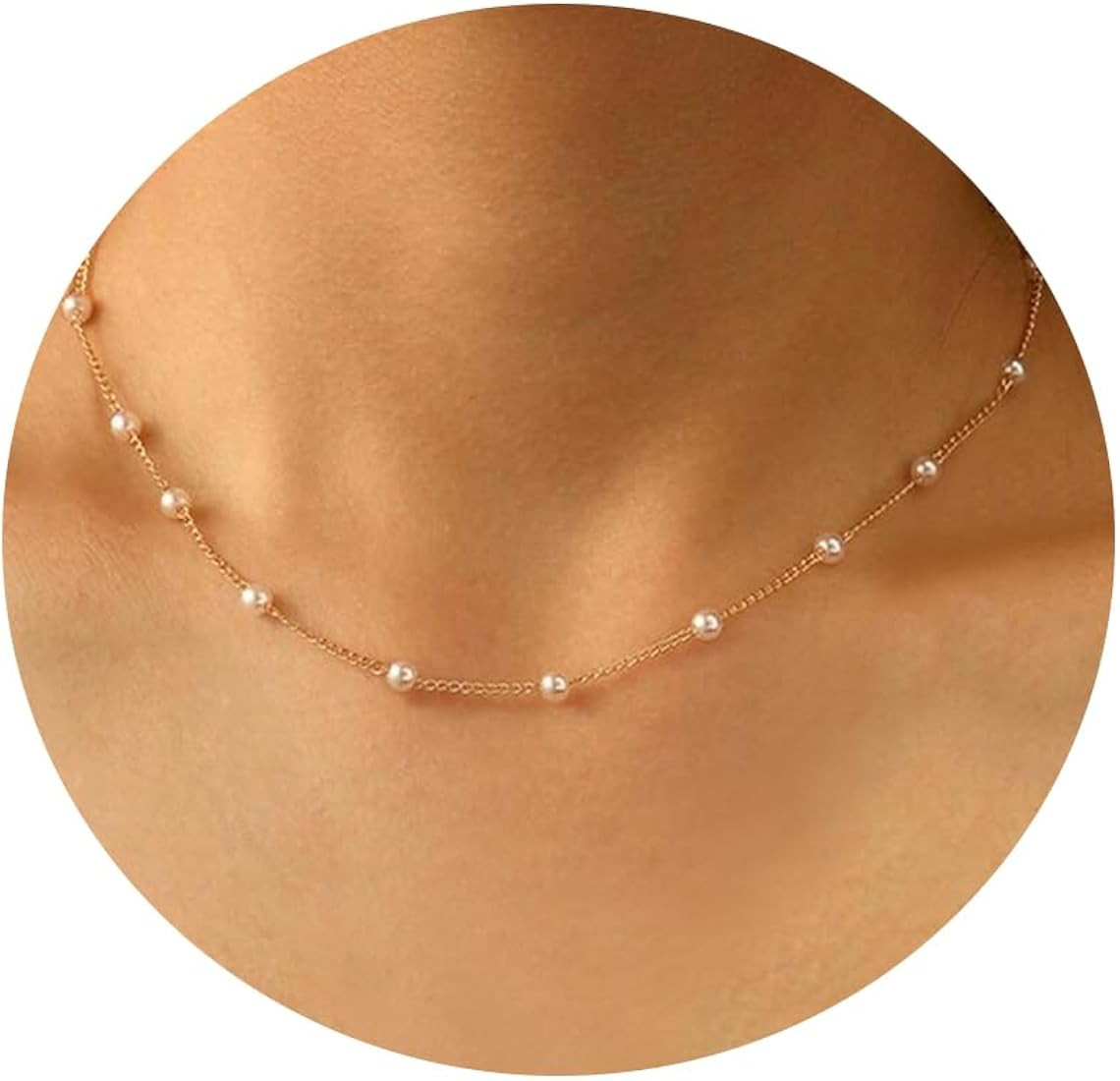 DIBOLA Dainty Pearl Necklaces for Women Girls 14K Gold/Silver Plated Cute Single Pearl Necklace E... | Amazon (US)