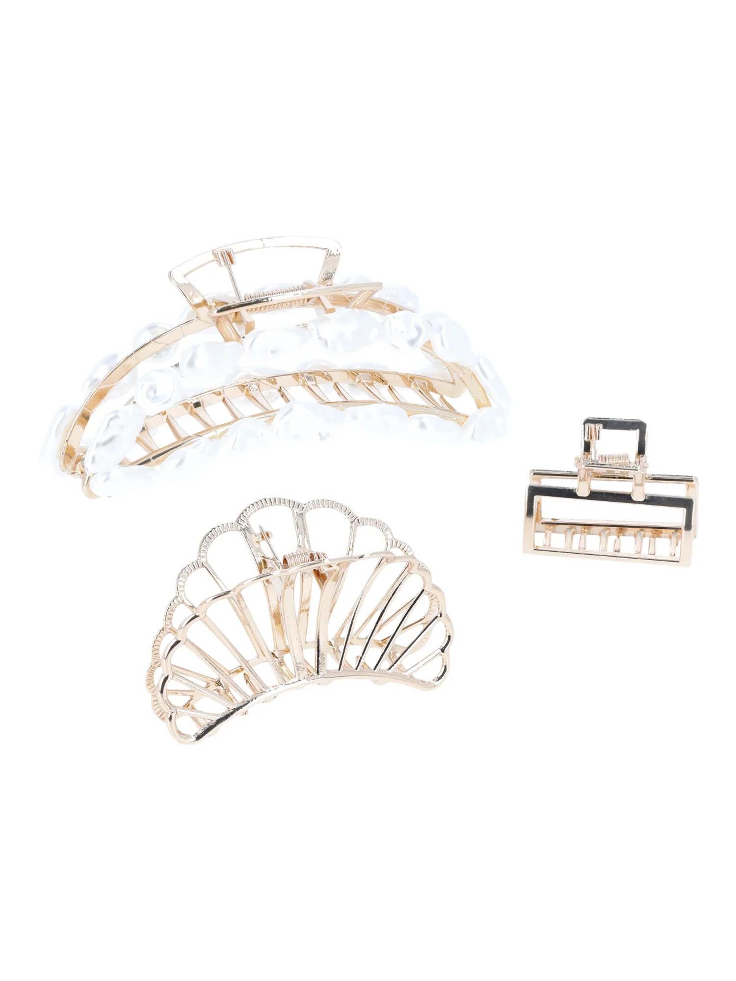 Time and Tru Women’s Faux Pearl Embellished Metal Hair Claw Clips Set, 3-Piece | Walmart (US)