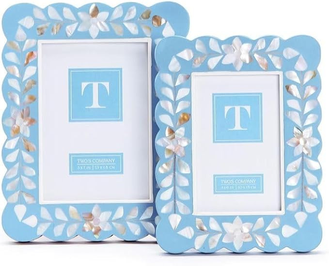 Two's Company Hydrangea Blue Scalloped Edge Photo Frames in 4x6 & 5x7 Sizes - Elegant Decorative ... | Amazon (US)