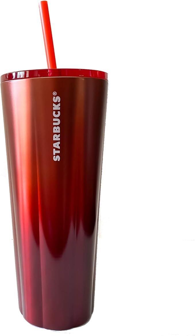 Red Scalloped Metallic Ombre Stainless Steel Insulated Cold Cup 2020 - Venti 24oz | Amazon (US)