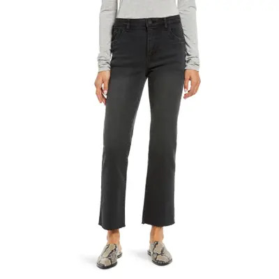 Wit & Wisdom 'Ab'Solution Skyrise Raw Hem High Waist Stretch Bootcut Jeans in Washed Black at Nordstrom, Size 18 | Nordstrom