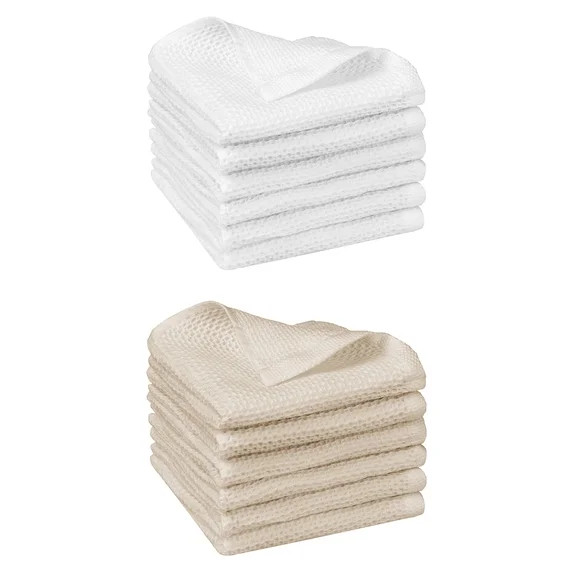 NOMADIC NOOK 100% Cotton Dish Cloths 12Pcs Waffle Weave Kitchen Towels White/Beige 14" x 14" | Walmart (US)