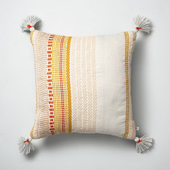18" x 18" Woven Décor Multistripe Indoor/Outdoor Throw Pillow Yellow - Hearth & ... | Target