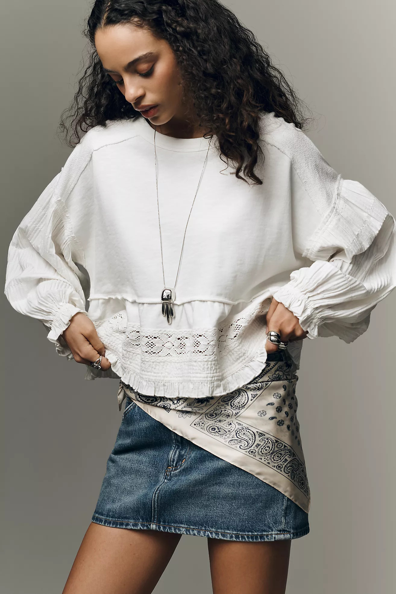 Pilcro Long-Sleeve Crop Babydoll Top | Anthropologie (US)