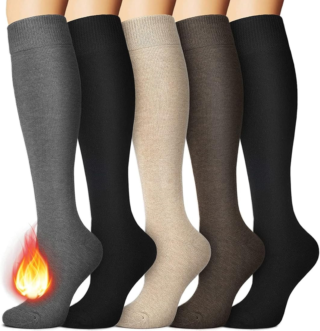 5 Pairs Warm Knee High Socks for Women-Thermal Cotton Socks for Hiking,Work,Winter,Gifts | Amazon (CA)