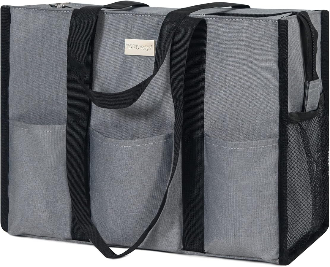 TOPDesign Utility Water Resistant Tote Bag with 13 Pockets, Zipper Closure | Amazon (US)
