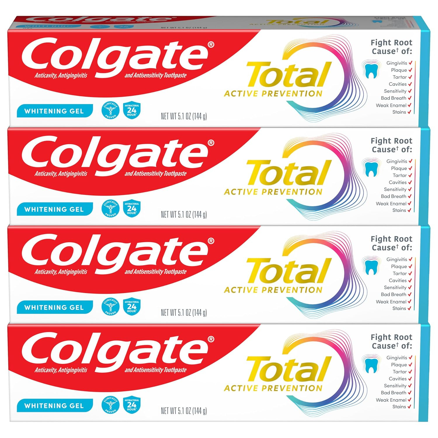 Colgate Total Active Prevention Whitening Gel Toothpaste with Fluoride, Bulk with Clinically Prov... | Amazon (US)