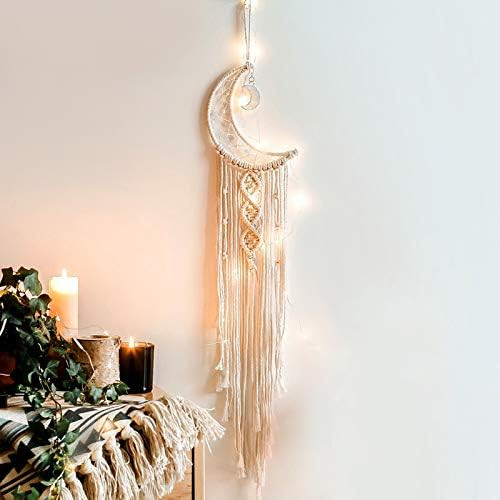 Moon Dream Catcher for Bedroom,Wall Hanging Bohemian Dream Catcher with String Lights, Home Decorati | Amazon (US)