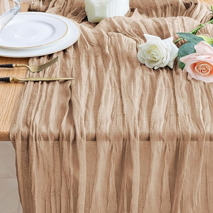 Wokceer Cheesecloth Table Runner Nude Brown 10FT Boho Gauze Cheese Cloth Table Runner for Party L... | Amazon (US)