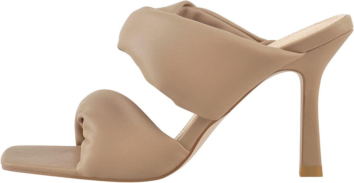 PINOKISS Women's Square Open Toe High Heel Ruffle Strappy Sandals | Amazon (US)