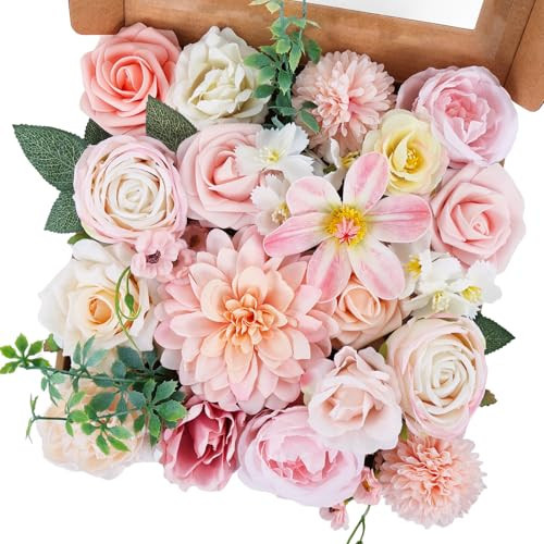 Erhalings Artificial Flowers,Artificial Flower Box Set Pink Silk Flowers, Faux Roses for Wedding Bouquet DIY, Bridal Shower Centerpieces Home Decoration Party Tables Floral Arrangements | Amazon (US)